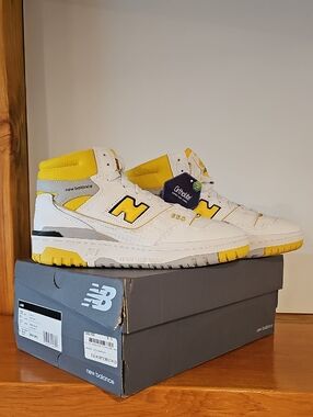 New Balance 650R White and Yellow High-Top Sneakers